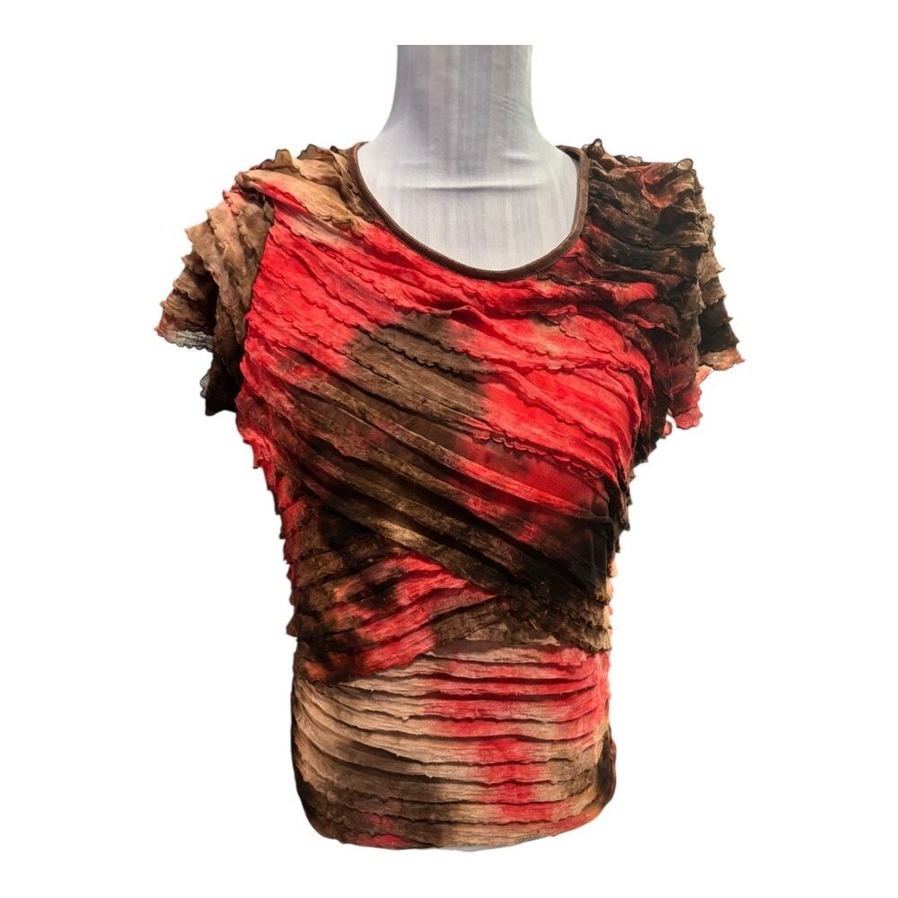 Notations Brown & Red Tie Dye Blouse Size L